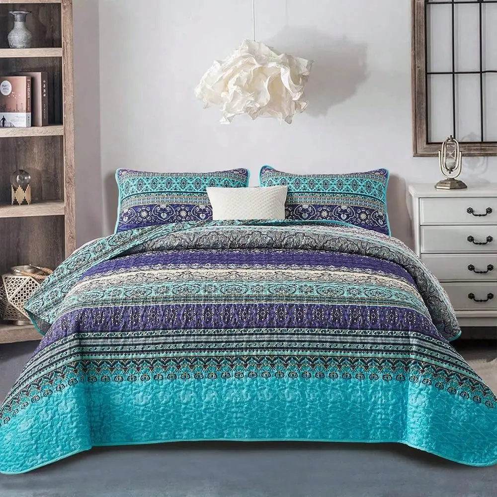 

Pieces Boho Quilt Sets Queen King Size,Purple Bohemian Quilt Coverlet Soft Microfiber Lightweight Bedspread With 2 Pillowcases F