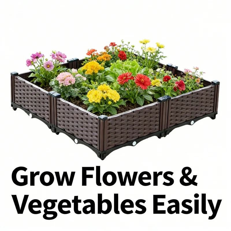 

Сверхширокий 4-секционный ящик для выращивания растений 80x80x22 см, сверхпрочная пластиковая приподнятая грядка для овощей, трав, цветов, для улицы, патио, балкона