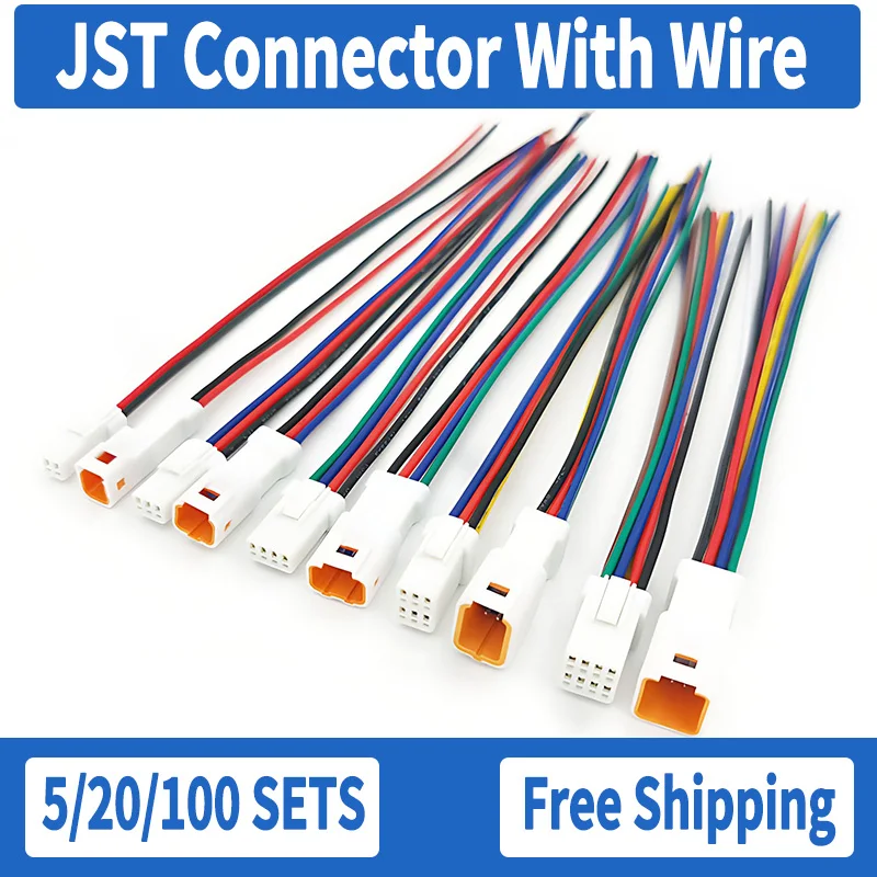 

5/20/100 SETS JST Auto Connector JST02R/02T-JWPF-VSLE Mini Micro Waterproof Male Female Socket Joint Harness Plug With 15CM Wire