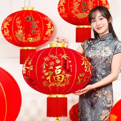 2024 Chinese New Year Lantern Red Flocking Cloth Fluffy Lantern Waterproof lanterns Good Fortune Spring Festival Pendant Lantern