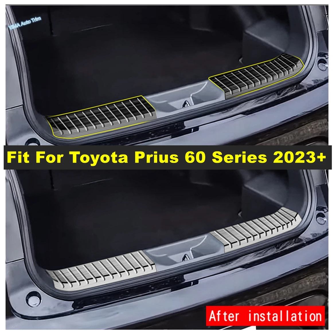 

Rear Door Sill Strip / Rear Trunk Plate Guard Foot Pedal Protector Fit For Toyota Prius 60 Series 2023 2024 Black Brushed Silver