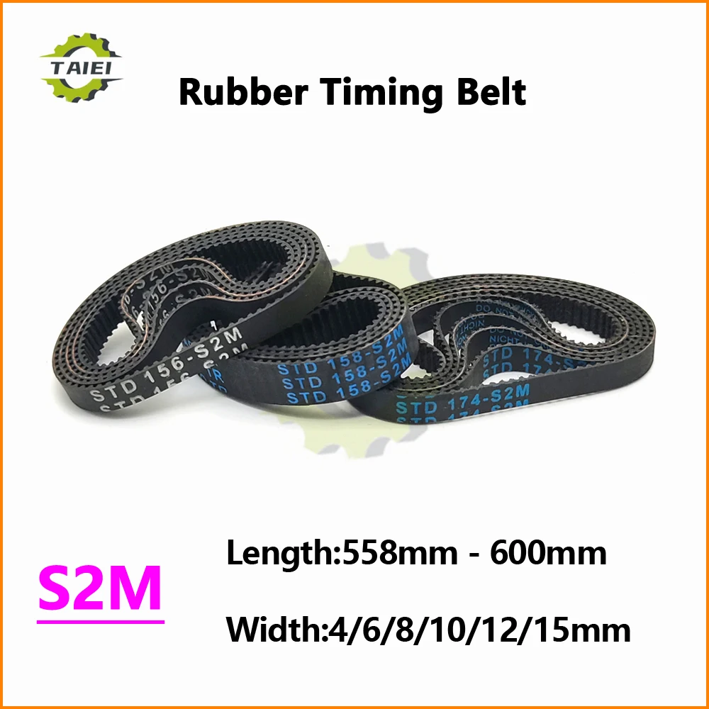 

S2M Rubber Synchronous Belt Length 558 560 562 568 570 572 576 578 580 584 586 590 594 600mm S2M Drive Timing Belt Width 4-15mm