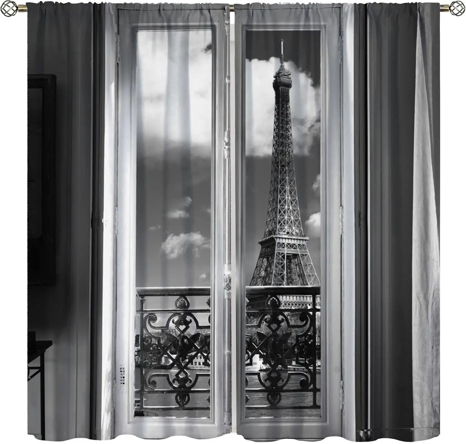 Paris Tower Curtains,Girl Simple Romantic European City Architecture Eiffel Tower Landscape Windows Treatments Rod Pocket Drapes