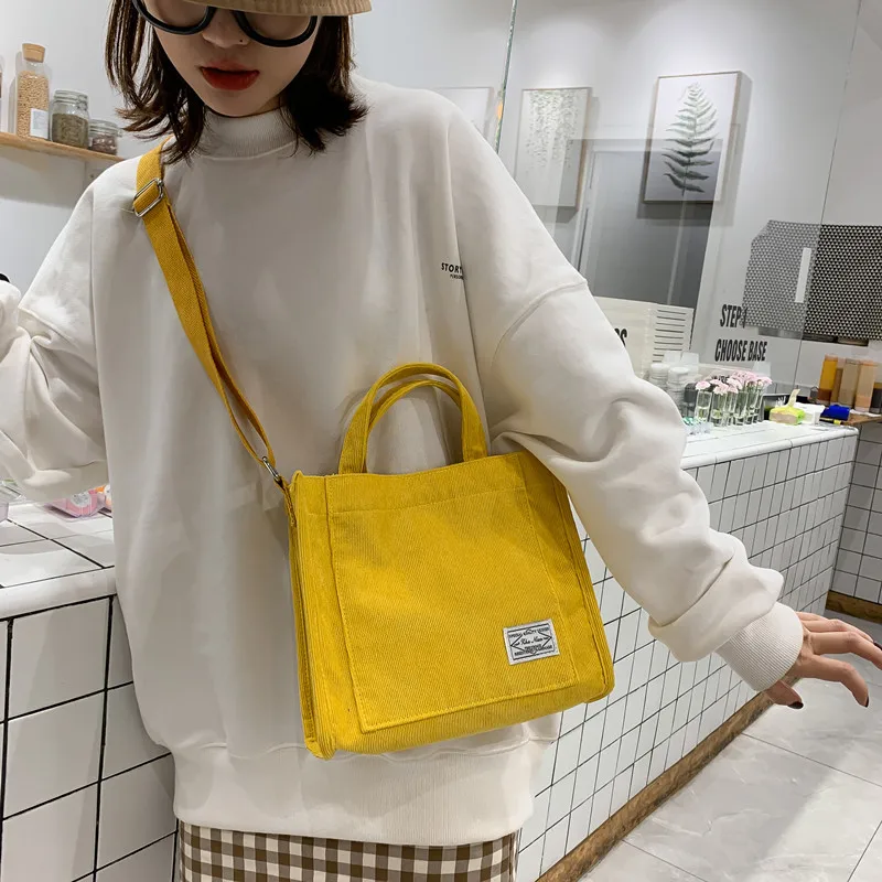 Women Corduroy Zipper Shoulder Bag Small Cotton Canvas Handbag Casual Tote Female Eco Crossbody Bag Vintage Messenger Bags