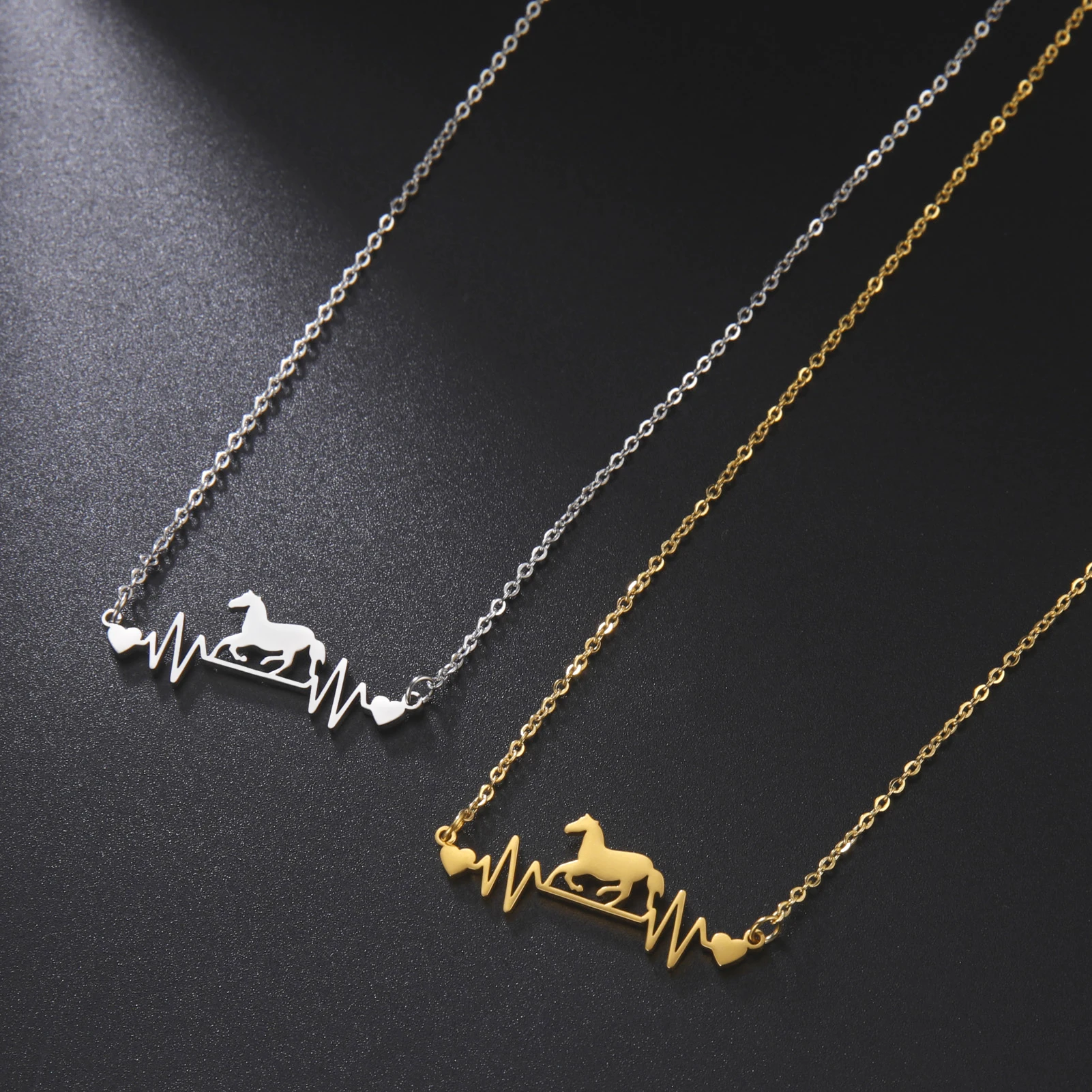 KKjoy Animal Necklace for Women Silver Color Stainless Steel Cows Horse Hollow Chain Collars Cute Fashion Jewelry Accessories