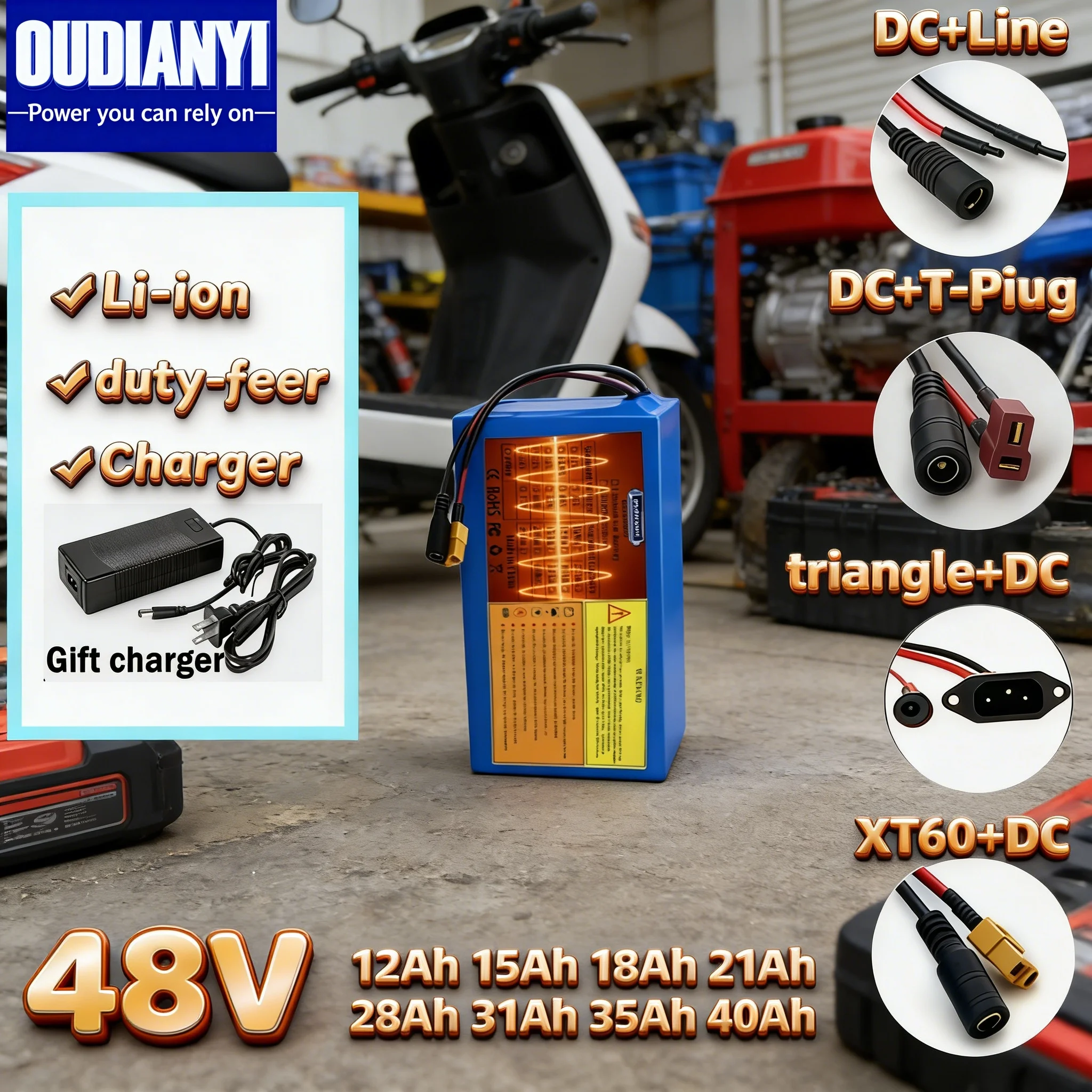 

New 48V 12AH 15Ah 18Ah 31Ah 21Ah 24Ah 28Ah 31Ah 35Ah 40Ah Lithium battery With BMS 1500W For 42V E-Scooter Li-ion Battery Pack
