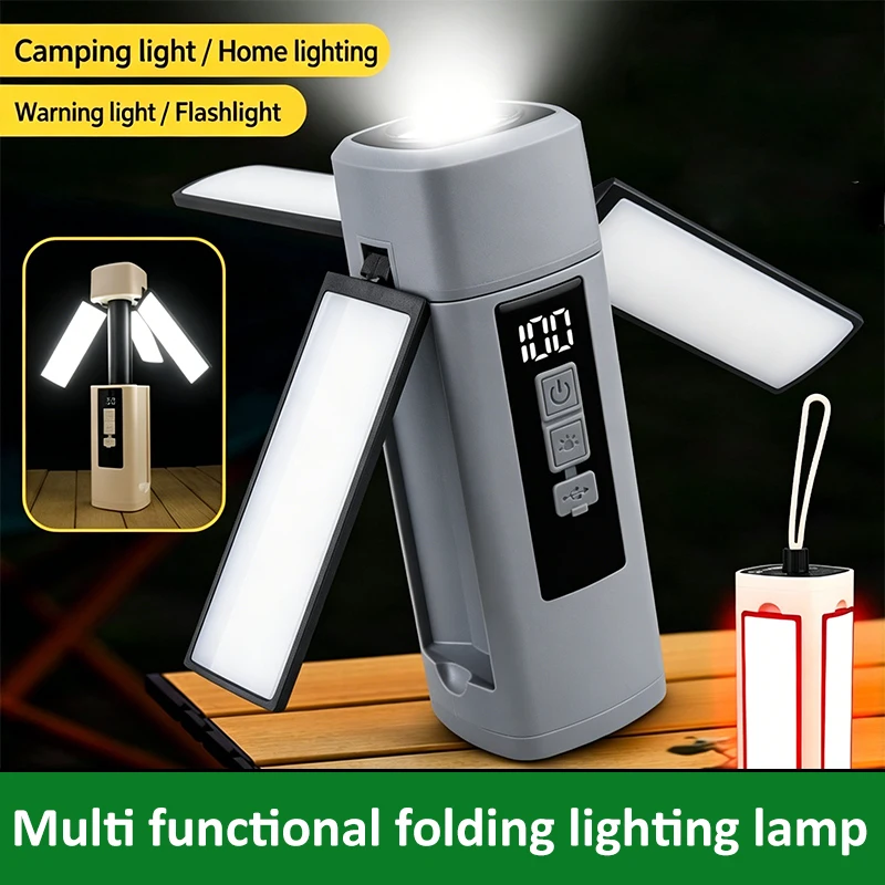 Rechargeable LED Camping Lantern 4 Foldable Panels Portable Work Light Dimmable Emergency Flashlight for Camping Hiking 1 PC