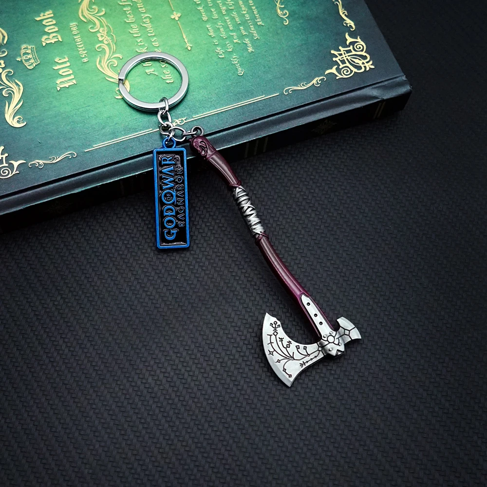 Game God of War Weapons Keychain Levitan\'s Axe Key Chain for Men Keyring Blades of Exile Chaos Accessories Car Keychains