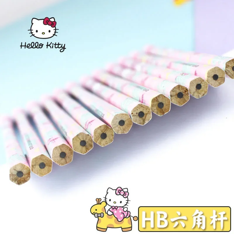 12pcs/set MINISO Sanrio Kawaii Hellokittys Children Rubber Head Hb Pencil Pretend Pupil Study Write Painting Pencil Kids Gifts