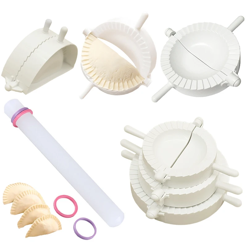 3/4PCS Kit Home Dumpling Making Props Various Sizes Kitchen Dumpling Mold Plastic Dough Press Molds Roller Pin Cooking Tools ZYF