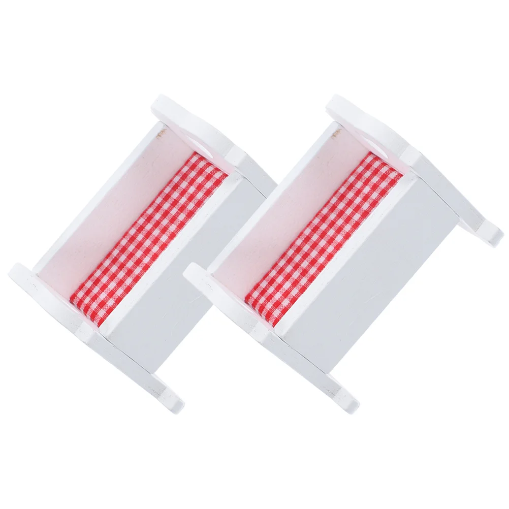 2 Pcs House Cradle Bed The Mini Furniture Miniature Crib Decor Tiny Cloth Supply Baby Craft