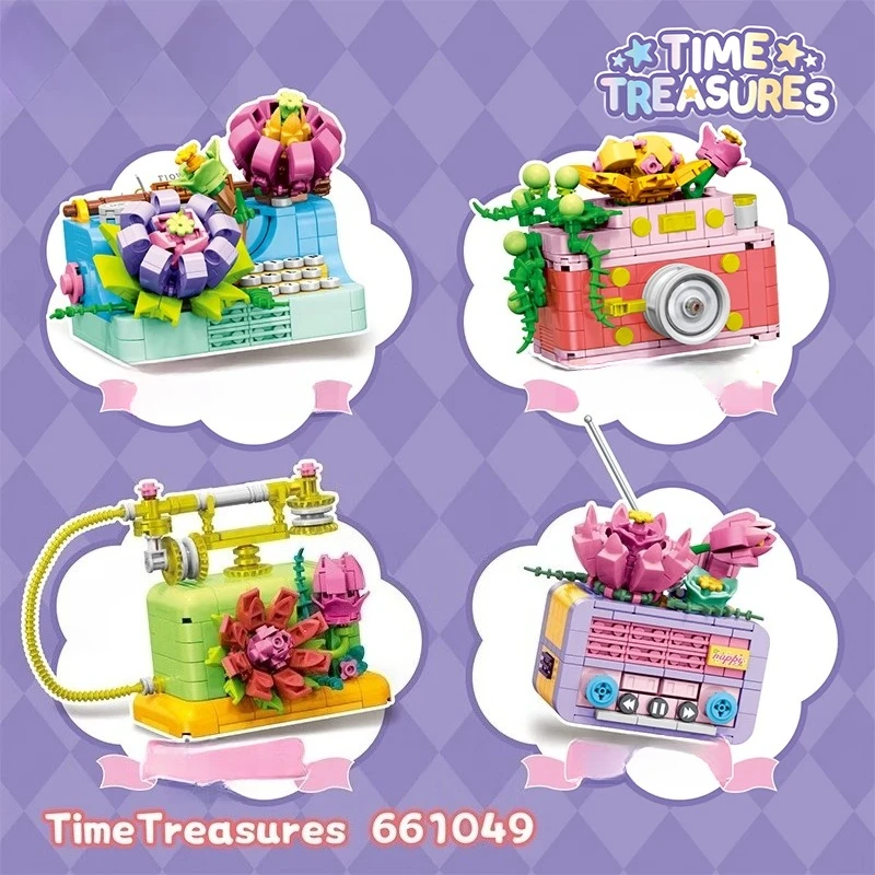 كاتبة الوقت اللبنات الرجعية الهاتف راديو الأطفال التعليمية التجمع لعبة نموذج سطح المكتب زخرفة هدية عيد ميلاد #4