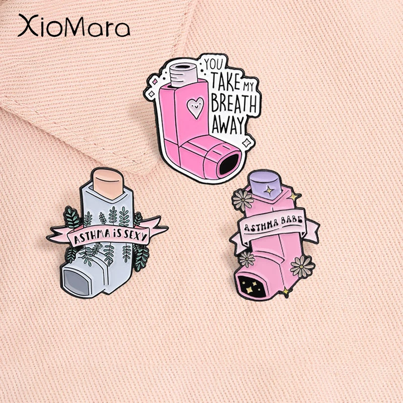 Asthma Inhaler Enamel Pin Funny Fun You Take My Breath Away Asthma is Sexy Brooches Backpack Lapel Badge Jewelry Gift for Friend