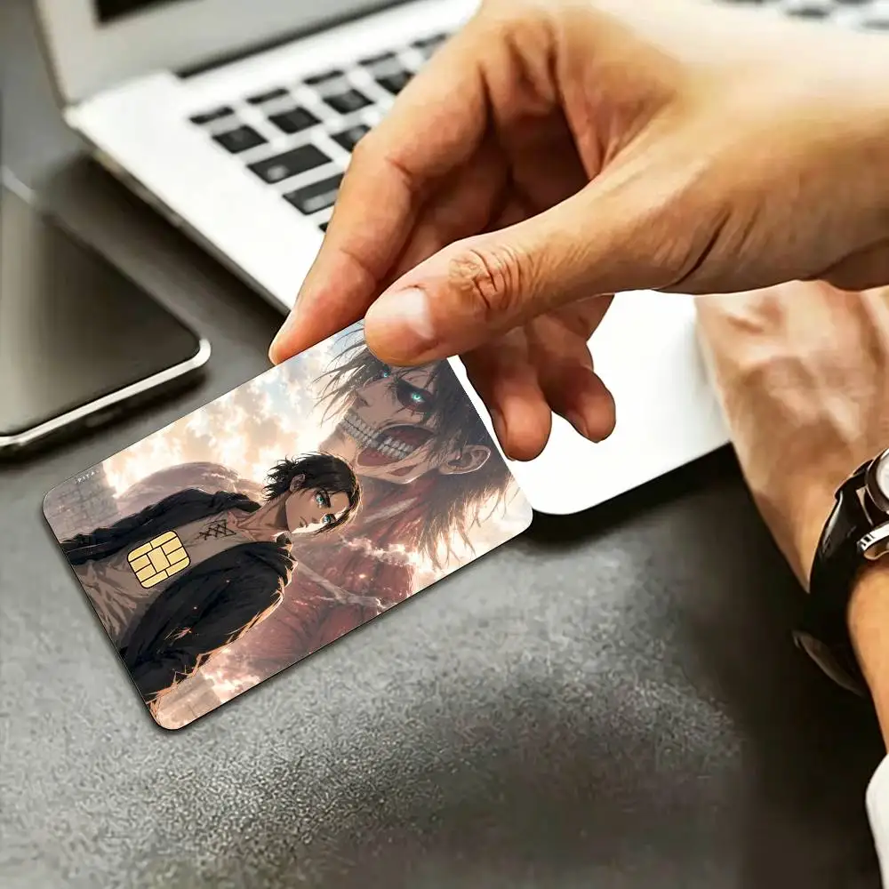 Eren Yeager Attack on Titan HD Waterproof Credit Card Stickers Silicone Decals For Chip Game Cards