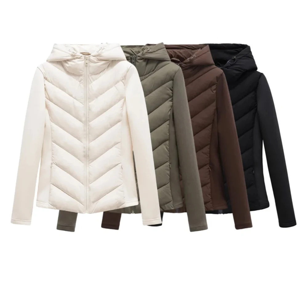 

autumn and winter new women's hooded air cotton long-sleeved slim stitching light cotton jacket for women