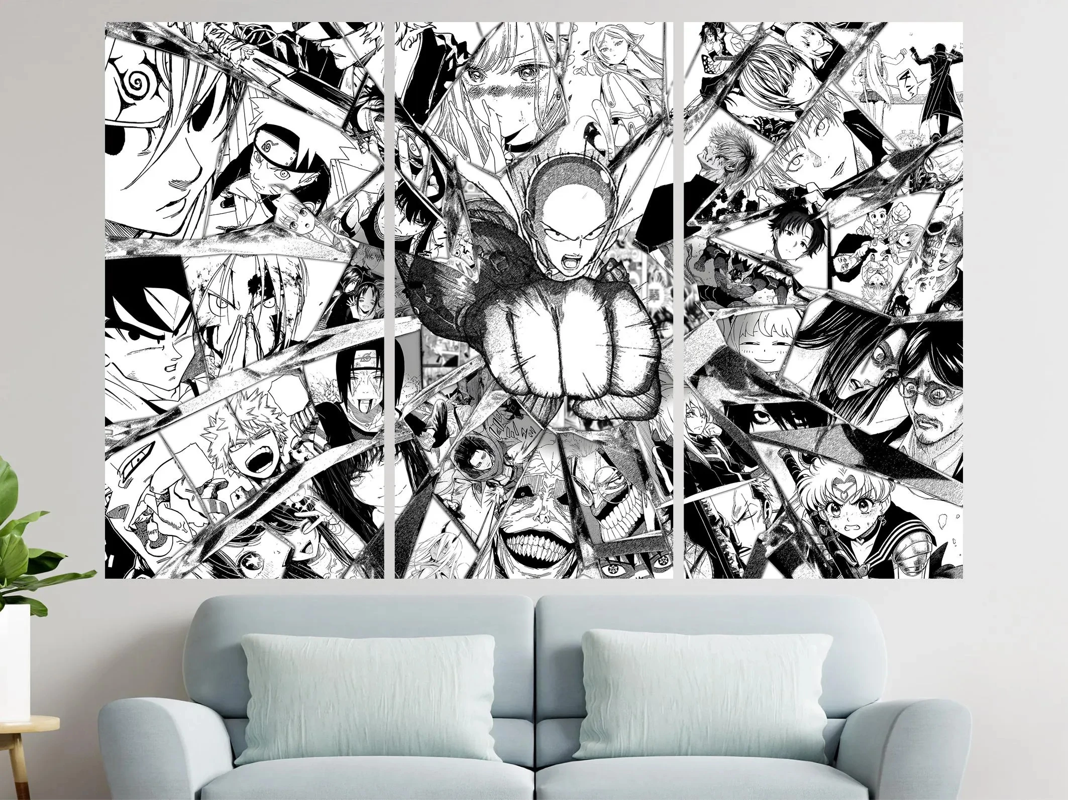 Line Art Anime Tapestry Japanese Collage Manga Art Wall Decor Unique Anime Gift For Geek Bedroom Living Room Office Aesthetic