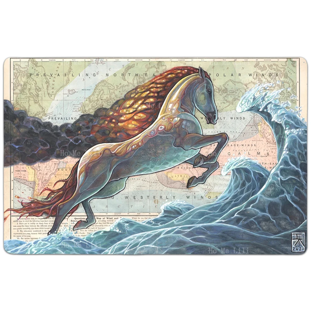 Flaming Stallion Leaping Headlong Into The Crashing Waves On Map Symbolically References The Heroes Journey Flannel Carpet