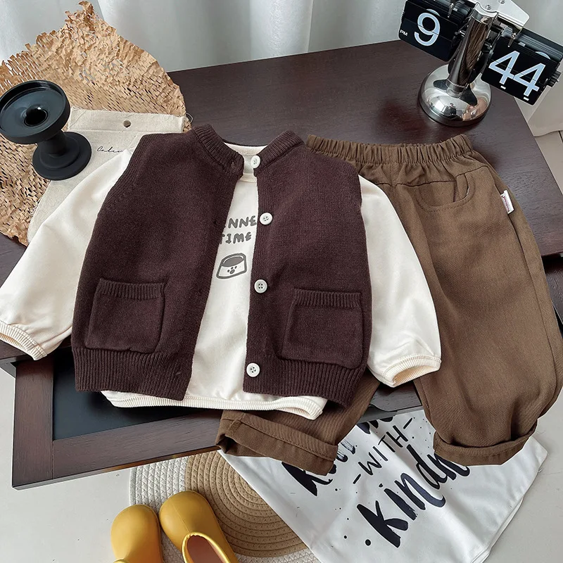 2024 new long-sleeved children\'s spring&utumn coat three-piece set for boys clothes trendy boys\' autumn suit