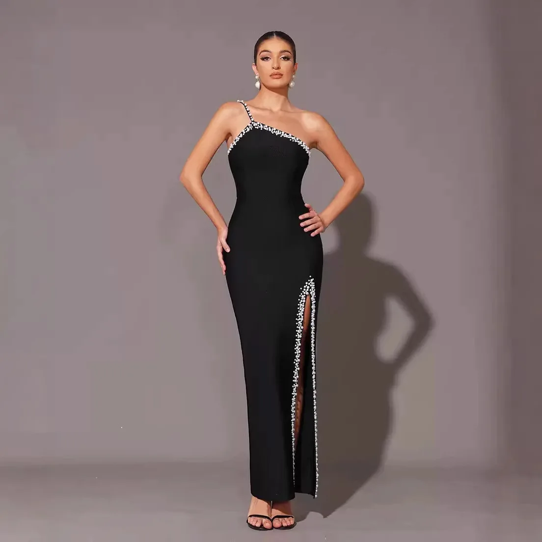 

Women's European and American Dresses Sexy Suspender Beads Diamond Elegant Celebrity Style Bandage Dress Evening Dress