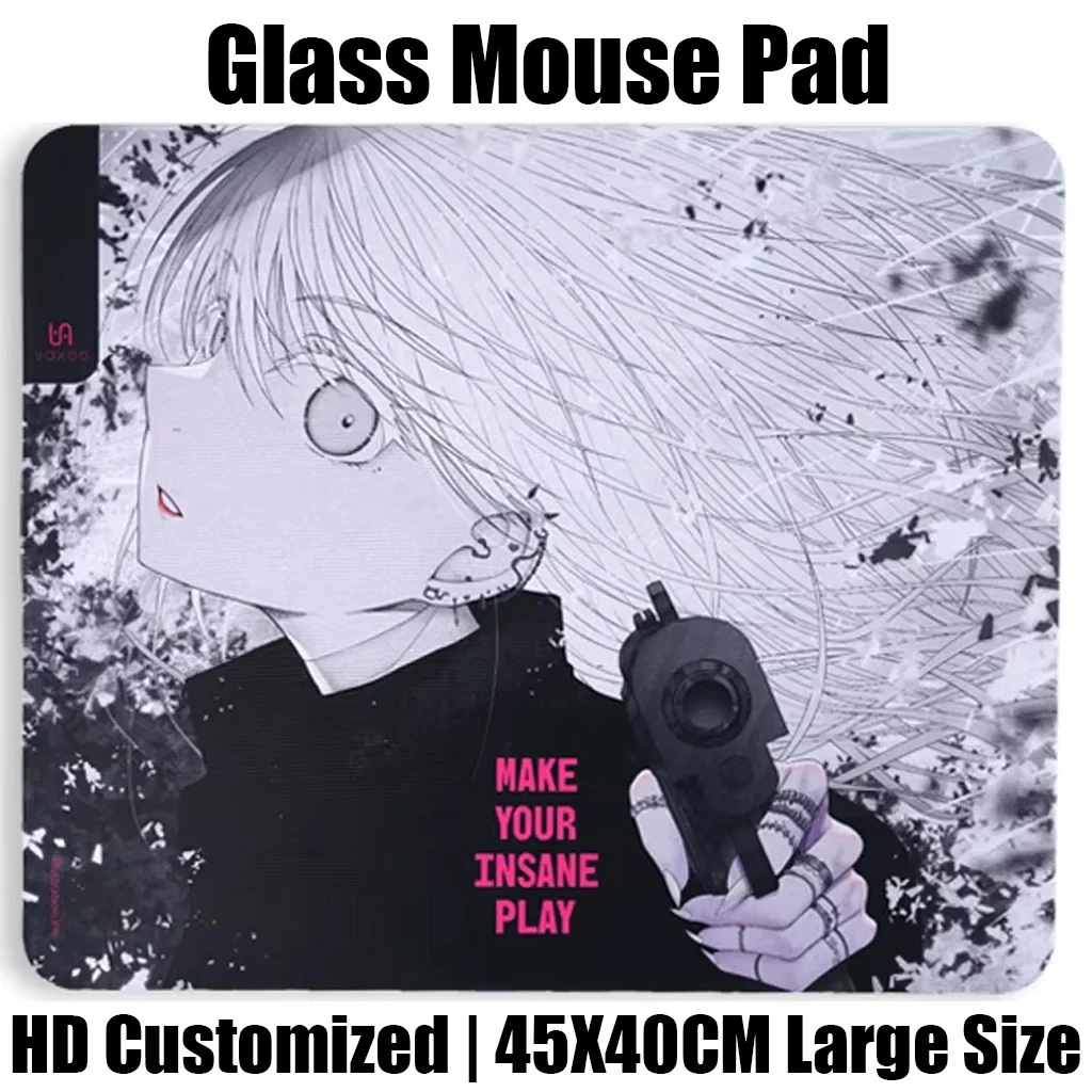 

Japanese Anime Girl PA INSANE Glass Mouse Pad Gaming Reproduced Upgrade Coated Smooth Surface Custom Gamer FPS Gaming Desk Mat