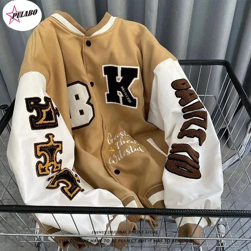 

PULABO Spring and Autumn Retro Quilted Embroidered Baseball Uniform Jacket Men and Women Loose Tide Brand Street Jacket Couple