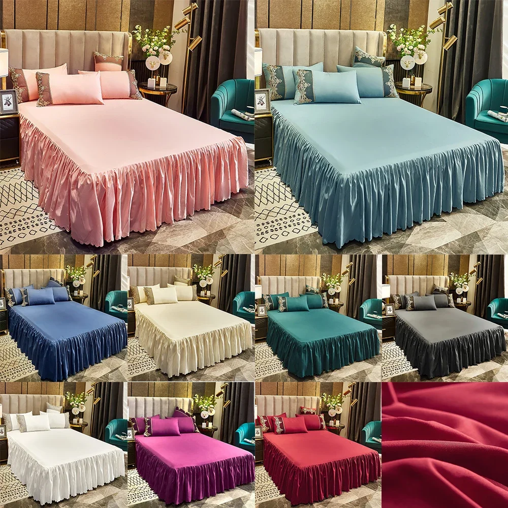 

Solid Color Ruffled Bed Skirt Thicken Quilted Mattress Protector Bedroom Bed Cover Protector Full Twin Queen King Size Покрывало