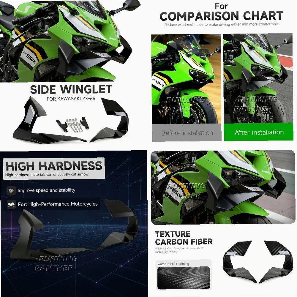 

For Kawasaki ZX6R Motorcycle Front Spoiler Winglet Aerodynamic Fairing Fixed Lower Lip for 2024 2025 2026 ZX-6R