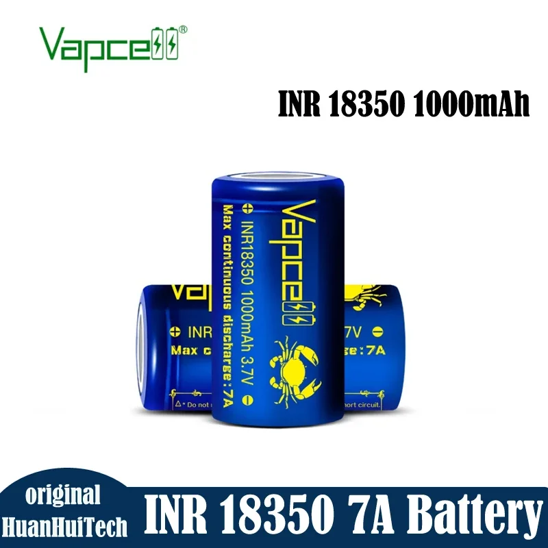 1-6 шт. оригинальный Vapcell INR18350 1000 мАч аккумулятор 18350 7A 3,7 В высокопроизводительные литиевые аккумуляторные батареи для фонарика