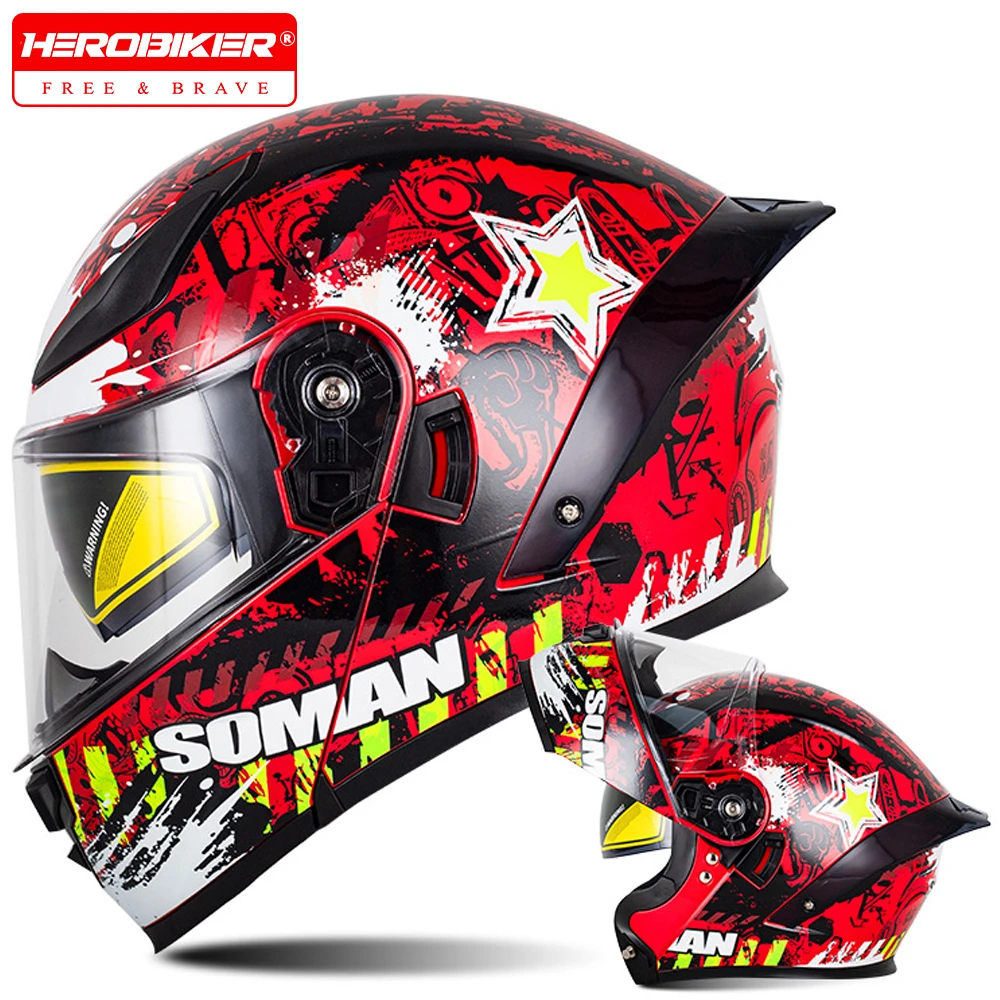 

Men Motorcycle Helmet Full Face Helmet Double Lens Flip Up Helmet Motorbike Helmet Four Season Universal Motorcycles Accessories