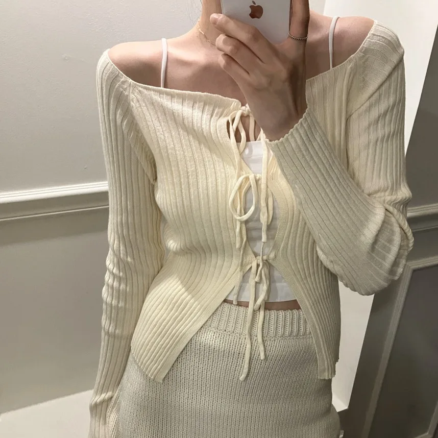 

Spring New Style Versatile Knitted Sweater with Belt Update Size Korean Style Women's Fashionable Casual Wear for All Seasons