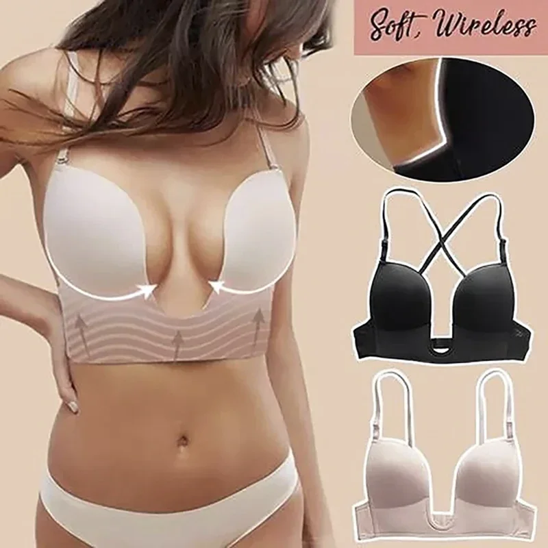 Women\'s Sexy Plunge Bra Deep U Women Lingerie Seamless Backless Underwear Wedding Invisible Sexy Push Up Intimates Female Summer