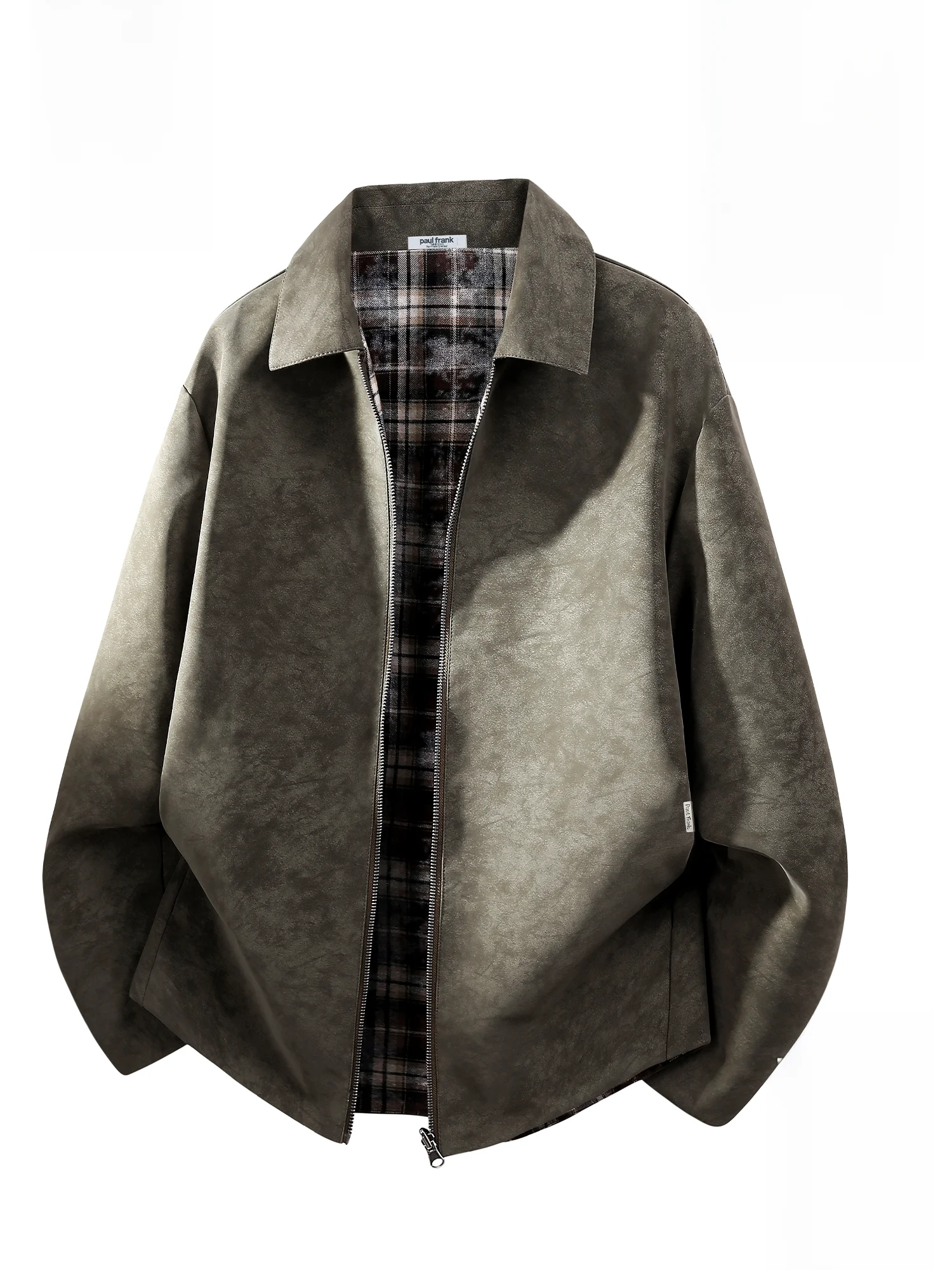 

PaulFrank Double-Sided Wear Plaid Casual Collar Men's Jaet Spring Loose Fit Trendy Brand Outerwear PU Leather Polyester