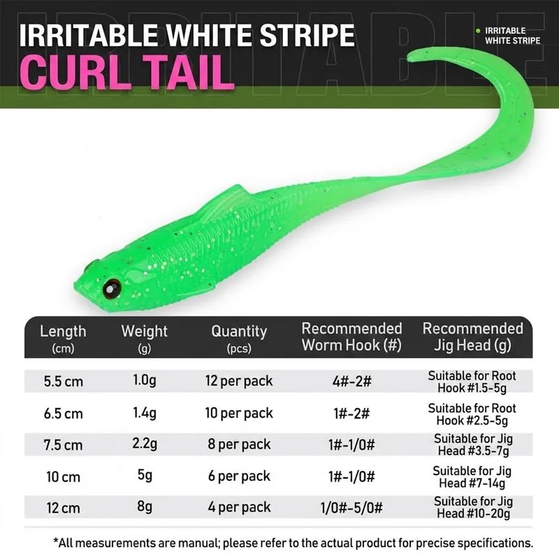 Curly Tail Grub Weichplastikköder für Barsch, Forelle & Panfish, Finesse Ribbon Tail Swimbait für Süßwasser-Angeln
