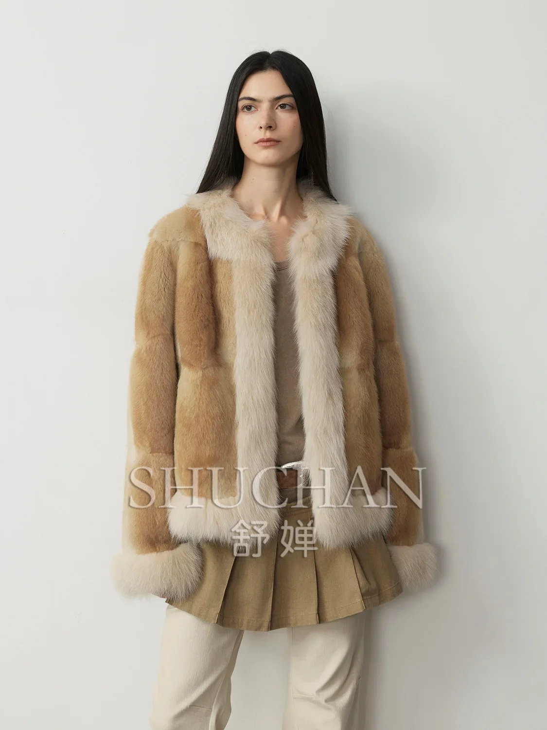 

Mink Patchwork Fox Luxury Beauty Ins Wide Shoulder Straight Fur Coat Casacos De Inverno Feminino 2024 New Thick Warm