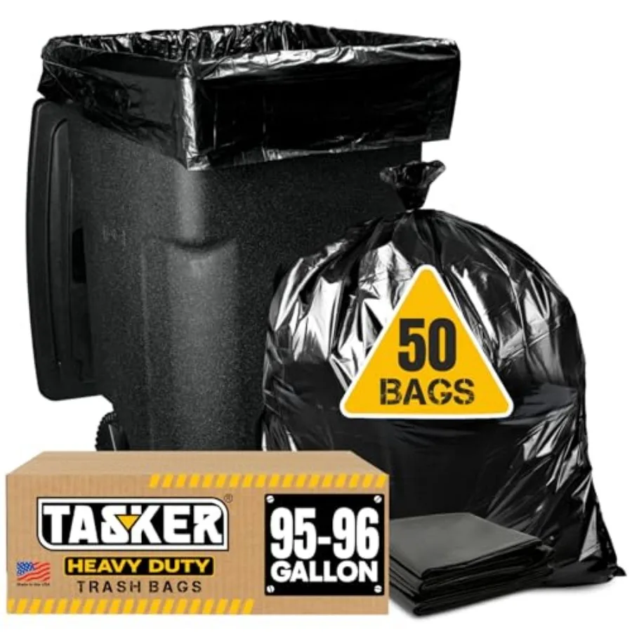 

95-96 Gallon Trash Bags Heavy Duty Mega-Value 50/Bags w/Ties 95-100 Gallon Trash Bags│Black Heavy Duty Trash Bag │Extra Large G