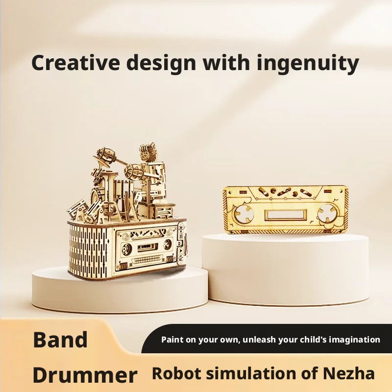 OUZEY 3D Drewniane Puzzle Model Trębaczka Zestaw Modelarski Prezent Urodzinowy dla Dzieci Gry Rodzinne Model do Składania Mechaniczny Bęben Kreatywne Zabawki