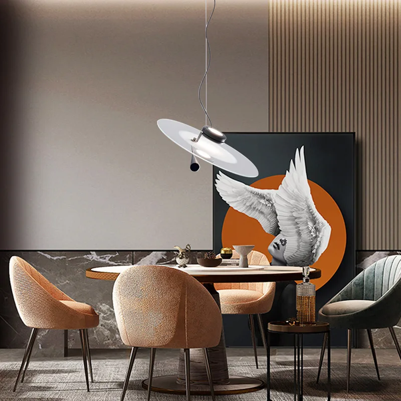 Modern Adjustable Saucer Pendant Light - Minimalist UFO Design for Bedside, Hotel Bar & Dining Room, Iron  Acrylic LED Fixture ‌