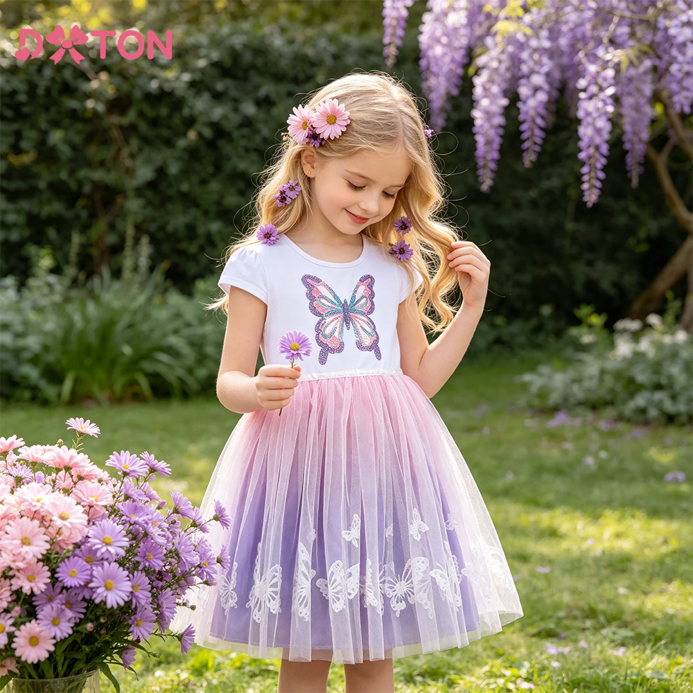 DXTON Ärmellose Sommerkleider für Mädchen Schmetterlinge Prinzessin Tutu Kleid Kinder Schule Tägliche Kostüme Farbverlauf Kleinkind Dresse