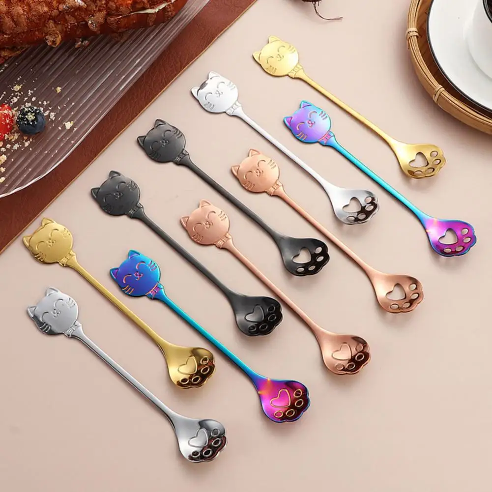 Stainless Steel Spoon Food Grade Stainless Steel Cutlery Stainless Steel Cat Paw Coffee Spoon Multi-color Electroplated Dessert