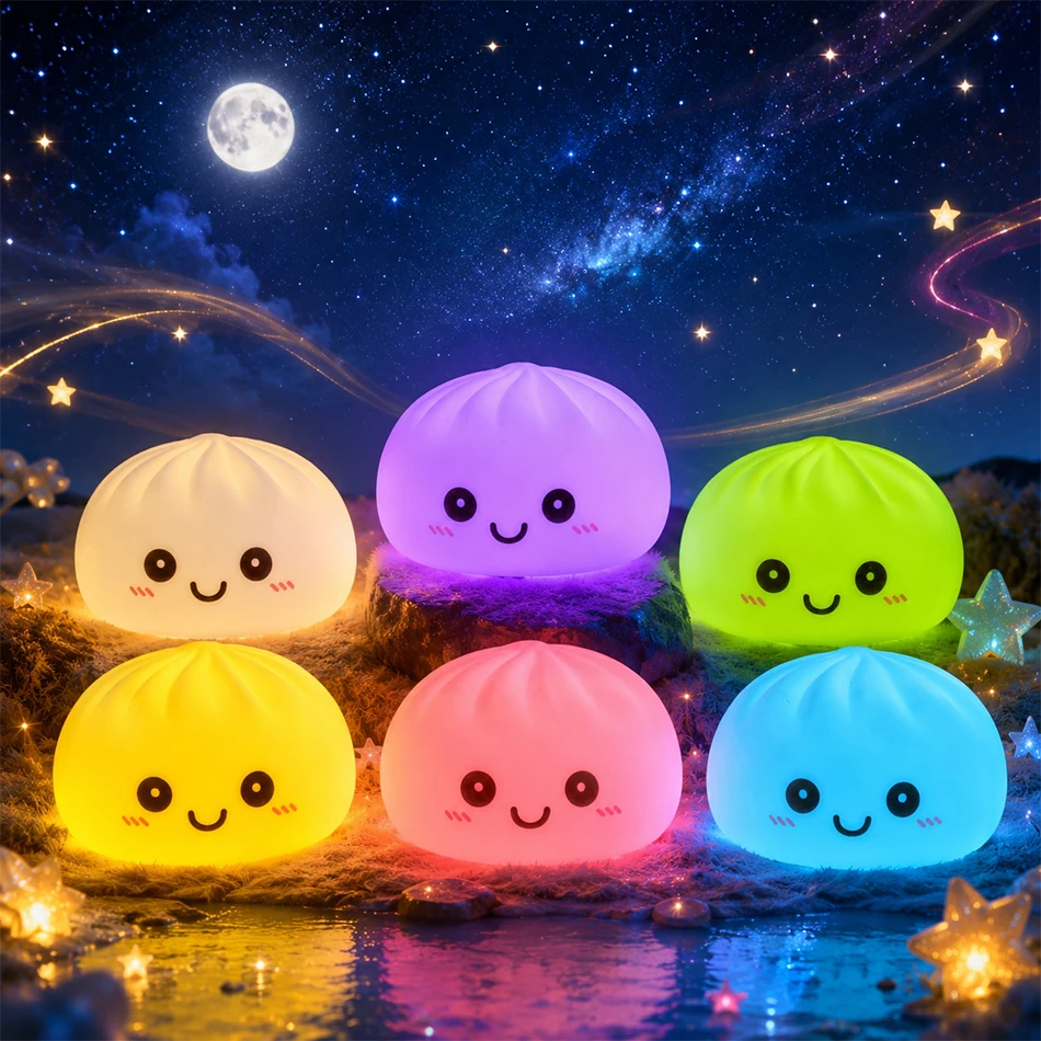 

2026 New Dumpling Night Lights Glowing Dumplings Desktop Ornament Cute Glowing Dumpling Steamer Box Kawaii Dumpling Lights Gifts