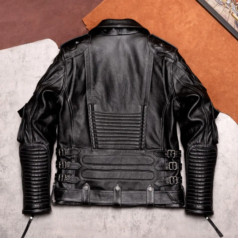 Brown Leather Motorcycle Jacket for Men Windproof Warm Vintage Slim Biker Coat 4 Seasons Motorcycle Jacket 오토바이 자켓