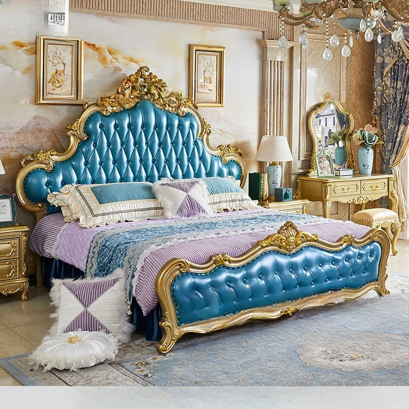European leather solid wood bed high-end double 1800x2000 master bedroom storage luxury