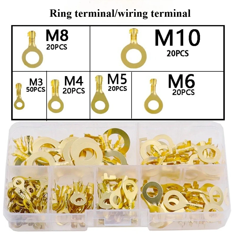 150PCS M3-M10 O-ring Cold-pressed Terminal Blocks Cable Wire Connectors Ground Lugs Terminal Cold-Pressed Copper Tab Wiring Nose