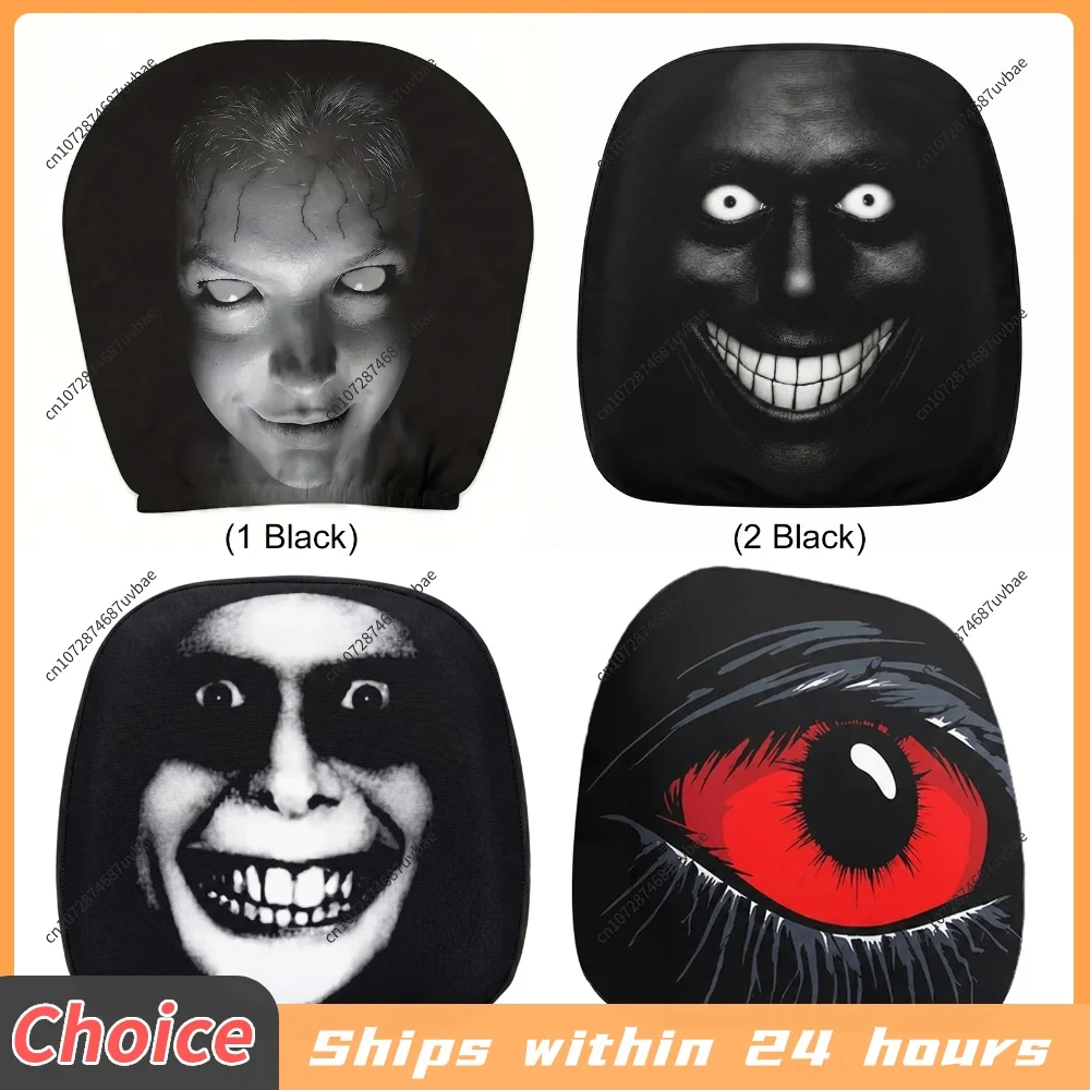 2Pcs Ghost Face Headrest Covers Washable Stretchy Headrests Sleeve Elastic Spooky Headrests Cover for Auto/Vehicle/Truck/SUV