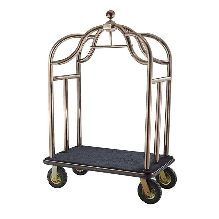 

Luggage Trolley Custom Stainless Steel 5 Star Hotel Luxury Birdcage Luggage Trolley