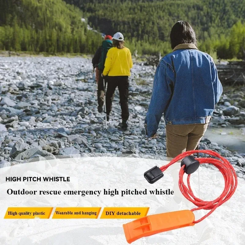 

Plastic Outdoor Camping Hiking Survival Rescue Emergency Loud Whistle Sports Match Double Pipe Dual Band Whistle With Tail Rope