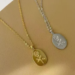 18K Gold Plated Birth Flower Cameo Round Pendant Necklace for Women Personalized Aesthetic Jewelry Birthday Gifts