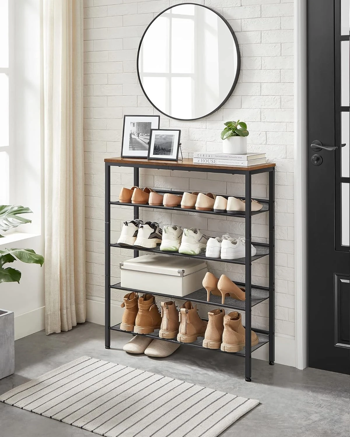 

Shoe Rack for Entryway, 5-Tier Shoe Rack Organizer with Storage Shelves and Spacious Top, Freestanding, Adjustable, Industrial