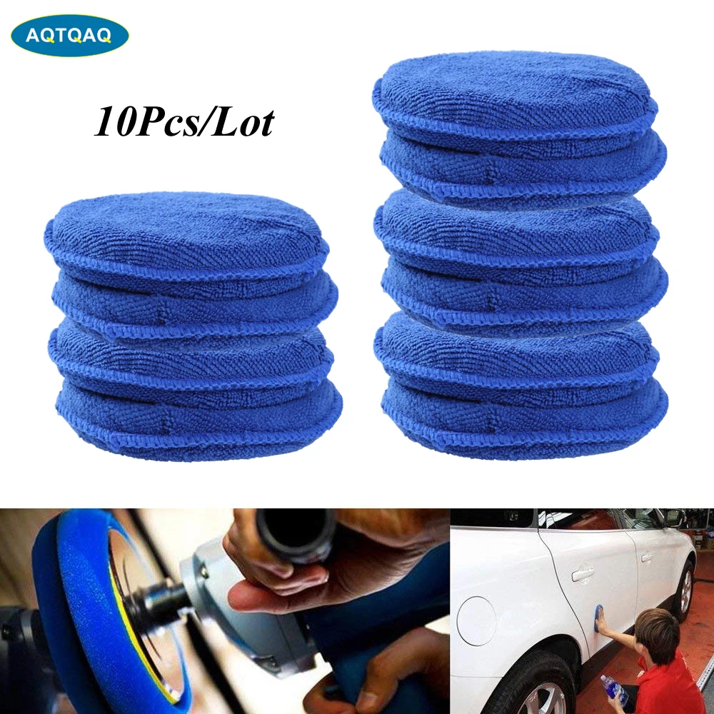 AQTQAQ 10Pcs/Lot Microfiber Car Wax Sponge Waxing Polish Wax Foam Sponge Applicator Pads Cars Vehicle Glass Clean