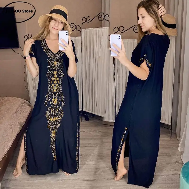 Cover Up Tunics for Beach Pareo Sarong Beachwear Embroidery Swimsuit Women Bikini Beach Cover Up Saida De Praia Long Robe